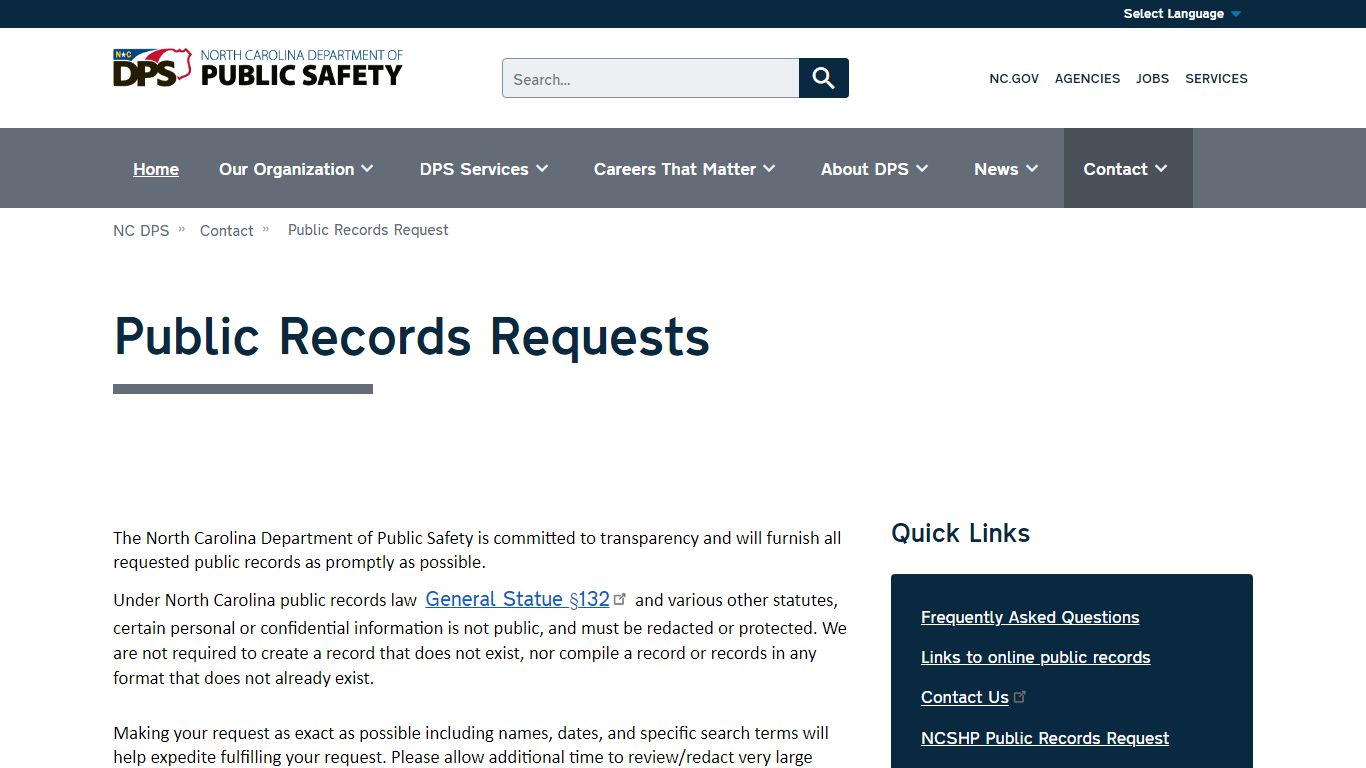 Public Records Requests | NC DPS - North Carolina Department of Public ...